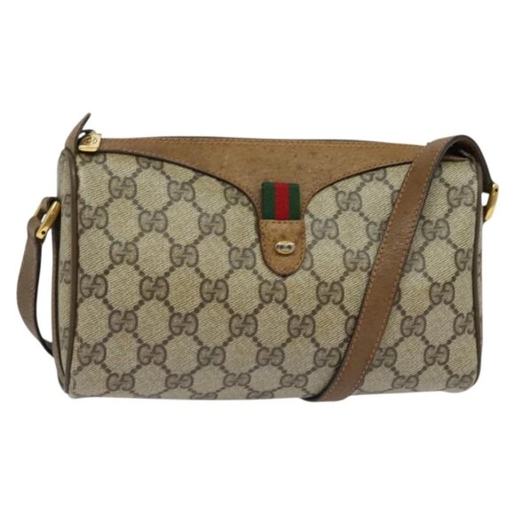 GUCCI GG Supreme Web Sherry Line Bag PVC Beige Gold 89 02 018 Auth 131720 - Picture 1 of 14